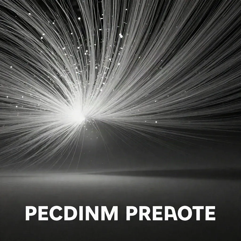 Silver light filaments converge into a soft bloom in graphite haze, with calm empty space below.